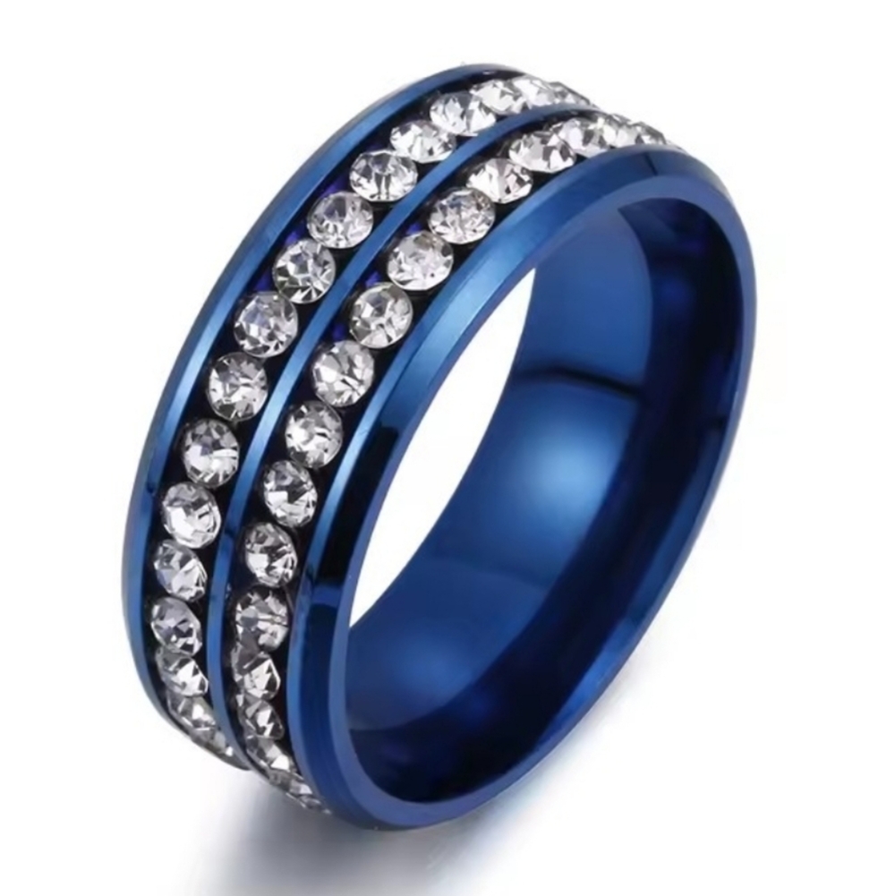 Elegant Unisex Blue Stainless Steel Crystal Band Ring